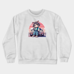 JDM Car - Neko girl - Cat Racer girl Crewneck Sweatshirt